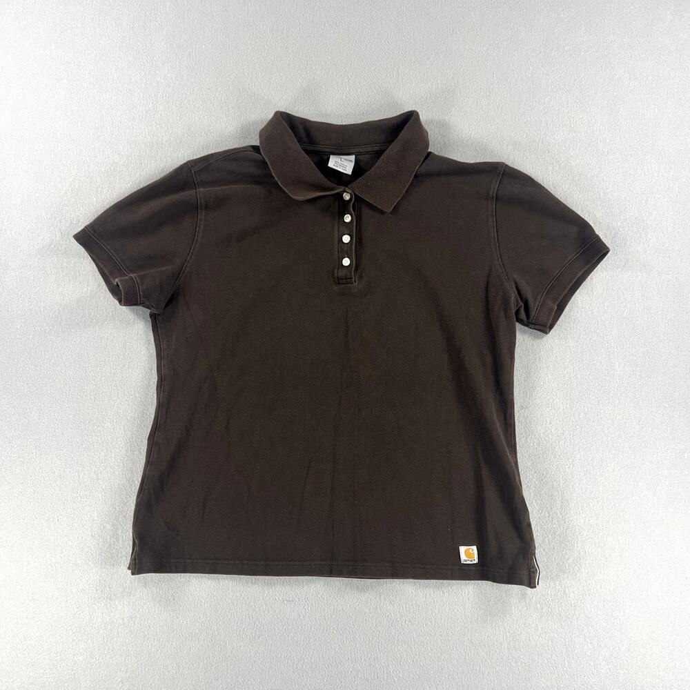 Carhartt Womens Size Large Work Polo Chocolate Brown Preppy WK198 CHL